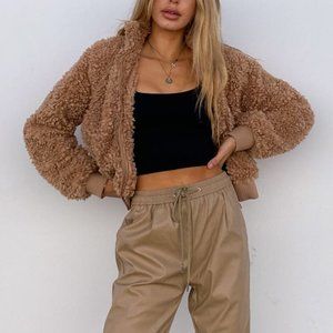 Crop Teddy Bomber Jacket